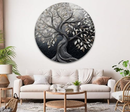 20''(50cm) Diameter Twilight Tree of Life Round Glass Wall Art Tempered Glass Printing Wall Decor Large Wall Art Wall Hangings