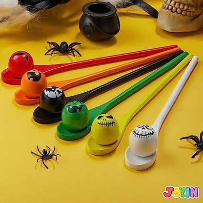 6 Pcs Halloween Egg and Spoon Race Game Set; Eyeballs and Spoons with Assorted Colors for Kids Adults Halloween Outdoor Fun Games (6 Count)