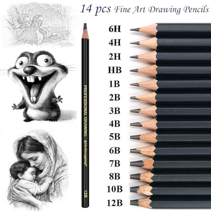 26 Pack Sketching Pencils Set with Light Green Pencil Case Premium Graphite Drawing Pencils Kit with Charcoal