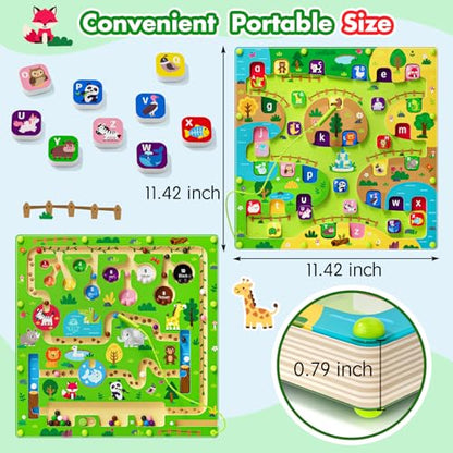 2 in 1 Magnetic Color and Number Maze Magnet Alphabet Counting Double Sided Board Wood Puzzle Fine Motor Skills Montessori Preschool Toys Gifts for Boys and Girls 3