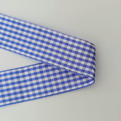 Blue and White Gingham Ribbon Plaid Ribbon 25 Yards Each Roll 100% Polyester