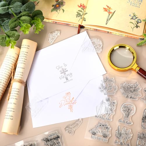 5 Sheets Bible Verse Clear Stamps Christian Jesus Silicone Transparent Stamps Greeting Words Border Stamp Cards for DIY Card Making Scrapbooking Embossing Album Decor (5 Count)