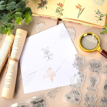 5 Sheets Bible Verse Clear Stamps Christian Jesus Silicone Transparent Stamps Greeting Words Border Stamp Cards for DIY Card Making Scrapbooking Embossing Album Decor (5 Count)