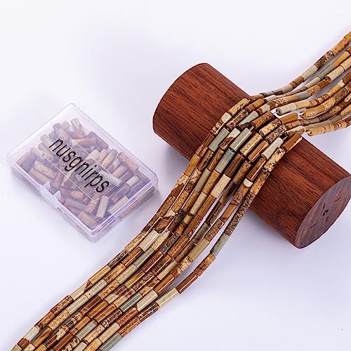 Natural Blown Picture Stone Cylinder Tube Beads 4x13mm 38cm (28 Count)