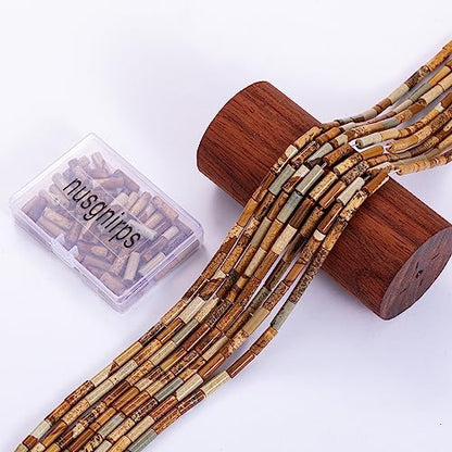 Natural Blown Picture Stone Cylinder Tube Beads 4x13mm 38cm (28 Count)