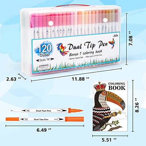120 Colors Dual Tips Brush Pens Art Markers with a Coloring Book (120 Count)
