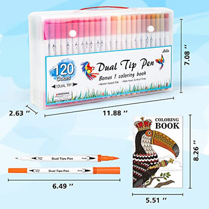 120 Colors Dual Tips Brush Pens Art Markers with a Coloring Book (120 Count)