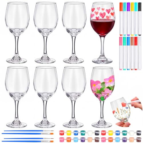 Paint Your Own Wine Glass Crafts Glass Painting DIY Markers Acrylic Paint with Brushes to Design Your Own Personalized Craft (8 Count)