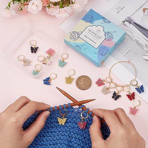 1 Box 16Pcs 8 Colors Knitting Crochet Markers Knitting Markers Charms Spring Butterfly Crochet Leverback Charms for Weaving Sewing Needleworks Women Adults DIY Supplies (16 Count)