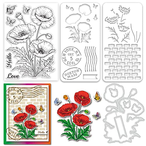 Realistic Corn Poppy Stamps & Dies & Layering Coloring Stencil Set