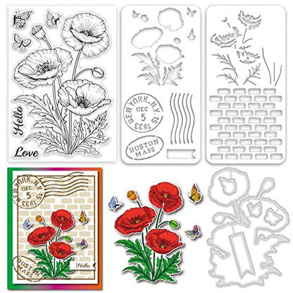 Realistic Corn Poppy Stamps & Dies & Layering Coloring Stencil Set