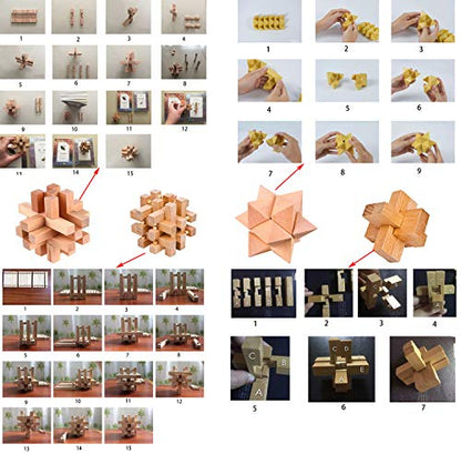 18 Pack Large Wooden Brain Teaser Puzzles Wooden Burr Puzzles Brain Teaser Puzzle with Gift Packing Box Magic Puzzle Games Toys Stocking Stuffers Party Favors for Kids and Adults (18 Count)