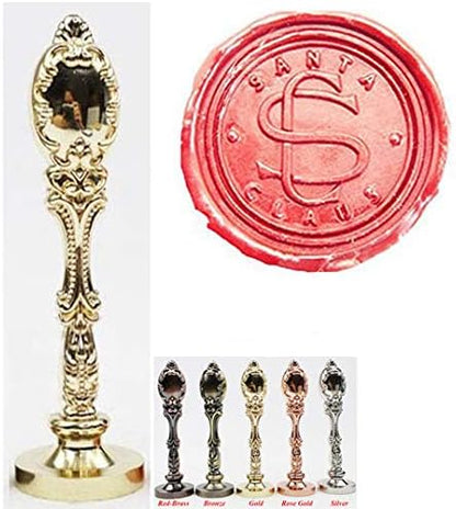 Vintage Santa Claus Monogram Sealing Wax Seal Stamp Gold Metal Handle Kit Custom Invitation Embellishment Christmas Gift Wrap Package Custom Logo Words Wax Seal Stamp Set