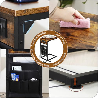 C Shaped End Table with Charging Station