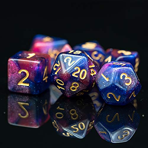 7 Die DND Dice Set Polyhedral Dice Set with a Leather Dice Bag (7 Count)
