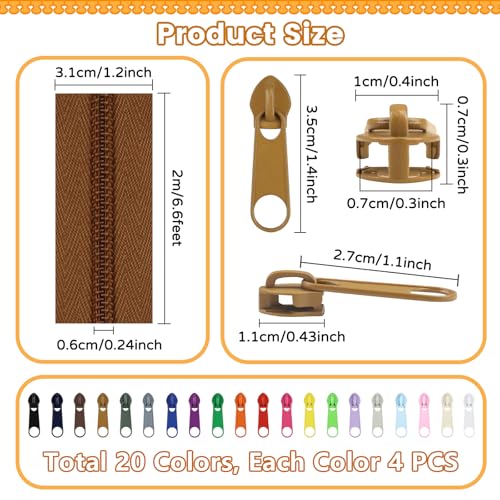 44.4 Yards 40 m 20 Pieces Assorted Colors #5 Nylon Coil Zippers