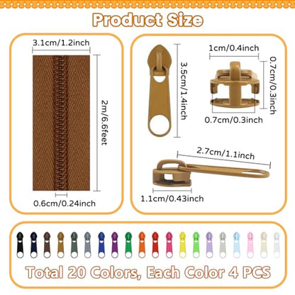 44.4 Yards 40 m 20 Pieces Assorted Colors #5 Nylon Coil Zippers