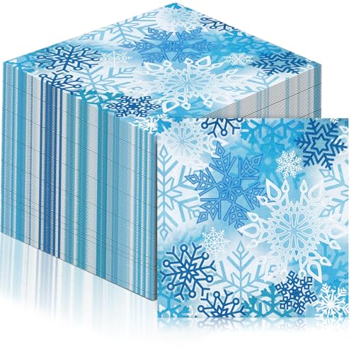 60 Pcs Winter Snowflake Cocktail Paper Napkins 6.5 x 6.5 Inches (60 Count)