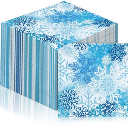 60 Pcs Winter Snowflake Cocktail Paper Napkins 6.5 x 6.5 Inches (60 Count)