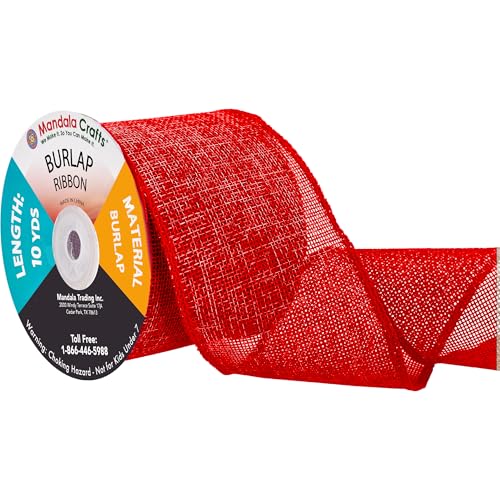 3 Inch Wide Red Burlap Ribbon for Crafts (60 Foot)