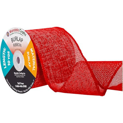 3 Inch Wide Red Burlap Ribbon for Crafts (60 Foot)
