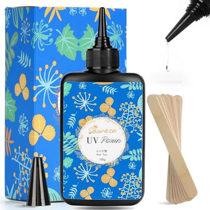 100g UV Resin Hard with 8 Wooden Sticks Premixed Resina UV for Jewelry Making (3.52 Ounce)