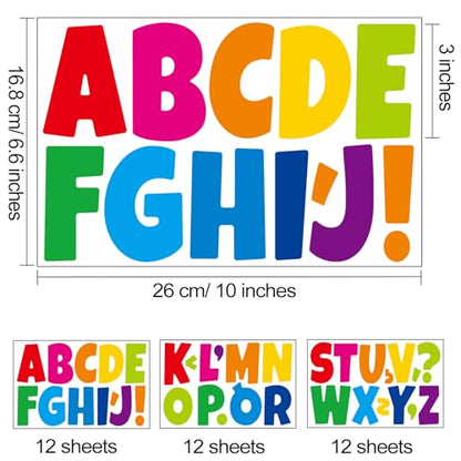 Letter Stickers 432 Pieces 36 Sheets Bulletin Board Letters 3 Inch Classroom Alphabet Poster Board Letter for Bulletin Board Display School Decor