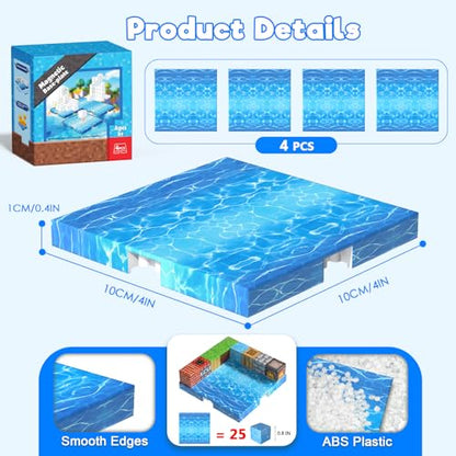 4PCS 4" x 4" Magnetic Building Block Base Plates for Kids