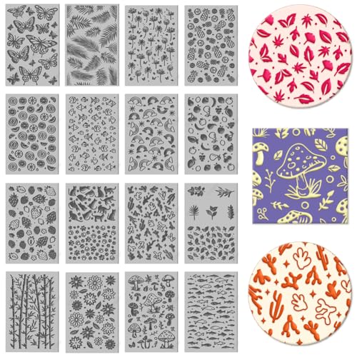 16 Sheets 16 Styles Animals Dandelions Polymer Clay Texture Mat Mushrooms Modeling Pattern Pad Plants Fruits Texture Sheets for Polymer Clay Making Earrings Jewelry Tools