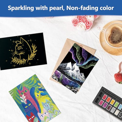 Mini Glitter Watercolor Paint Set with Paper (12 Count)