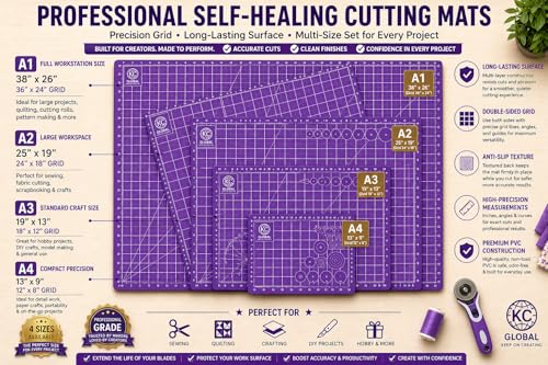 A2 (25"x19") Professional Grade Self-Healing Cutting Mat (Purple) - Odor-Free, Double-Sided, eco-Friendly, Durable. Premium Desk mat for Crafting, Sewing, Quilting and Art Projects