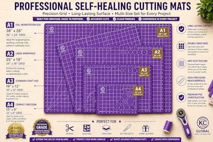 A2 (25"x19") Professional Grade Self-Healing Cutting Mat (Purple) - Odor-Free, Double-Sided, eco-Friendly, Durable. Premium Desk mat for Crafting, Sewing, Quilting and Art Projects