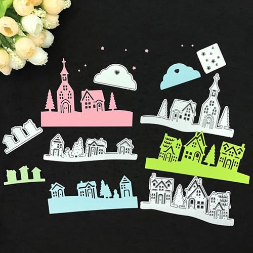 Village House Castle Metal Cutting Dies Stencil Template Molds