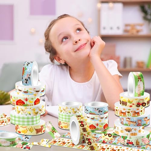 12 Pcs Farm Animals Washi Tape Farm Animals Masking Tape Decorations Farmhouse Cow Sheep Pig Ducks Decorative Paper Sticker for Vintage Journals (12 Count)