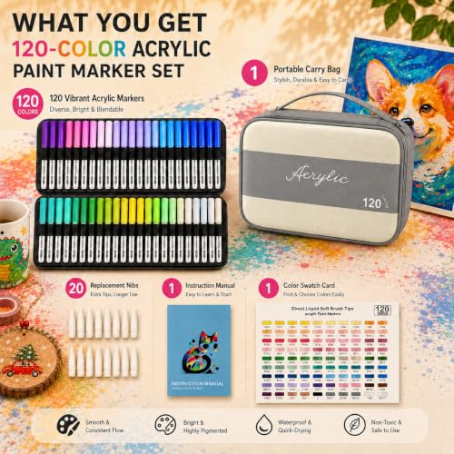 120 Color Acrylic Paint Markers Set (120 Count)