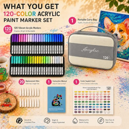 120 Color Acrylic Paint Markers Set (120 Count)