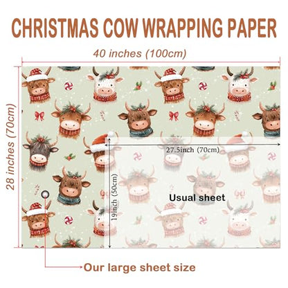 Highland Cow Christmas Wrapping Paper Sheet (30 Sq Ft)