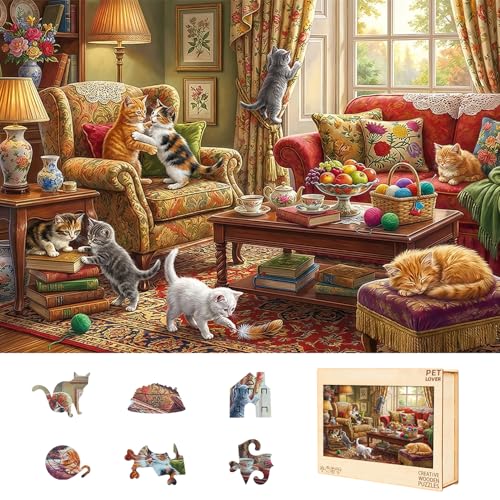 Lively Cat Puzzles Adults Gifts for Women Men Wooden 93 Pieces 8.6x5.8in (93 Count)