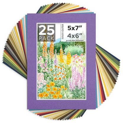 Mat Board Center 25 Pack 5x7 Picture Mat for 4x6 Photo Mixed Color