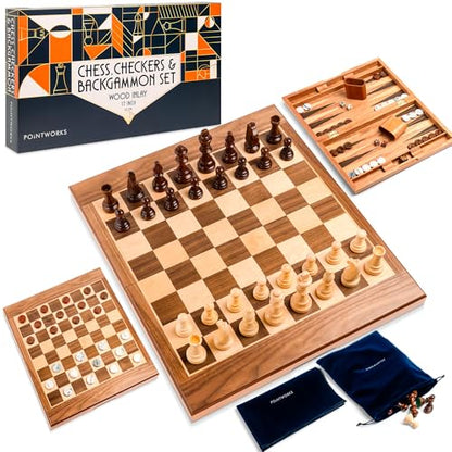 17 Inch Chess Checkers Backgammon Set for adults