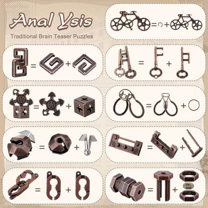 9 Pcs Metal Brain Teasers 3D Steel Puzzle Set (9 Count)