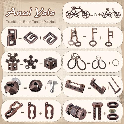9 Pcs Metal Brain Teasers 3D Steel Puzzle Set (9 Count)