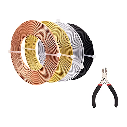 65Ft 4 Colors Aluminum Flat Wire 3mm Wide Bendable Metal Craft Wire Strip 18 Gauge with Side Cutting Plier for Bezel Sculpting Armature Jewelry Making Gem Metal Wrap