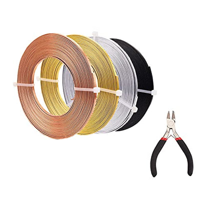 65Ft 4 Colors Aluminum Flat Wire 3mm Wide Bendable Metal Craft Wire Strip 18 Gauge with Side Cutting Plier for Bezel Sculpting Armature Jewelry Making Gem Metal Wrap