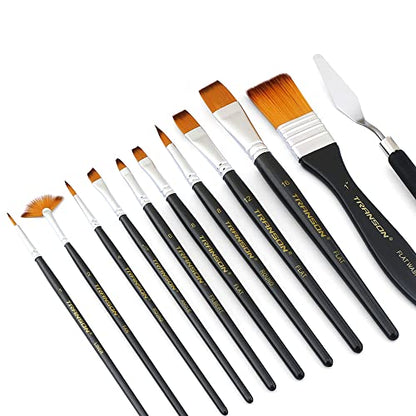 Paint Brush Kit 10pcs Art Brushes and 1 Paint Spatula with Brush Case