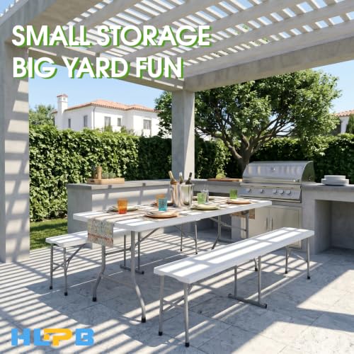 Folding Table Picnic Table Set with 2 Benches