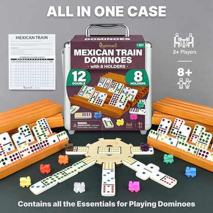 Mexican Train Dominoes Set with 8 Holders