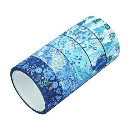 10 Rolls Four Seasons Washi Tape Set Blue Snowflake Masking Decorative Tapes (10 Count)