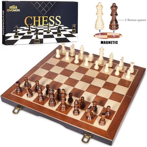 Chess Magnetic Wooden Chess Set 15" Unique Chess Board Game with Chess Pieces Storage Slots