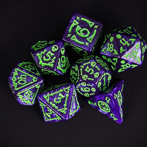 7 Die DND Dice Set Scary Pattern Polyhedral Dice Set with Dice Bag (7 Count)